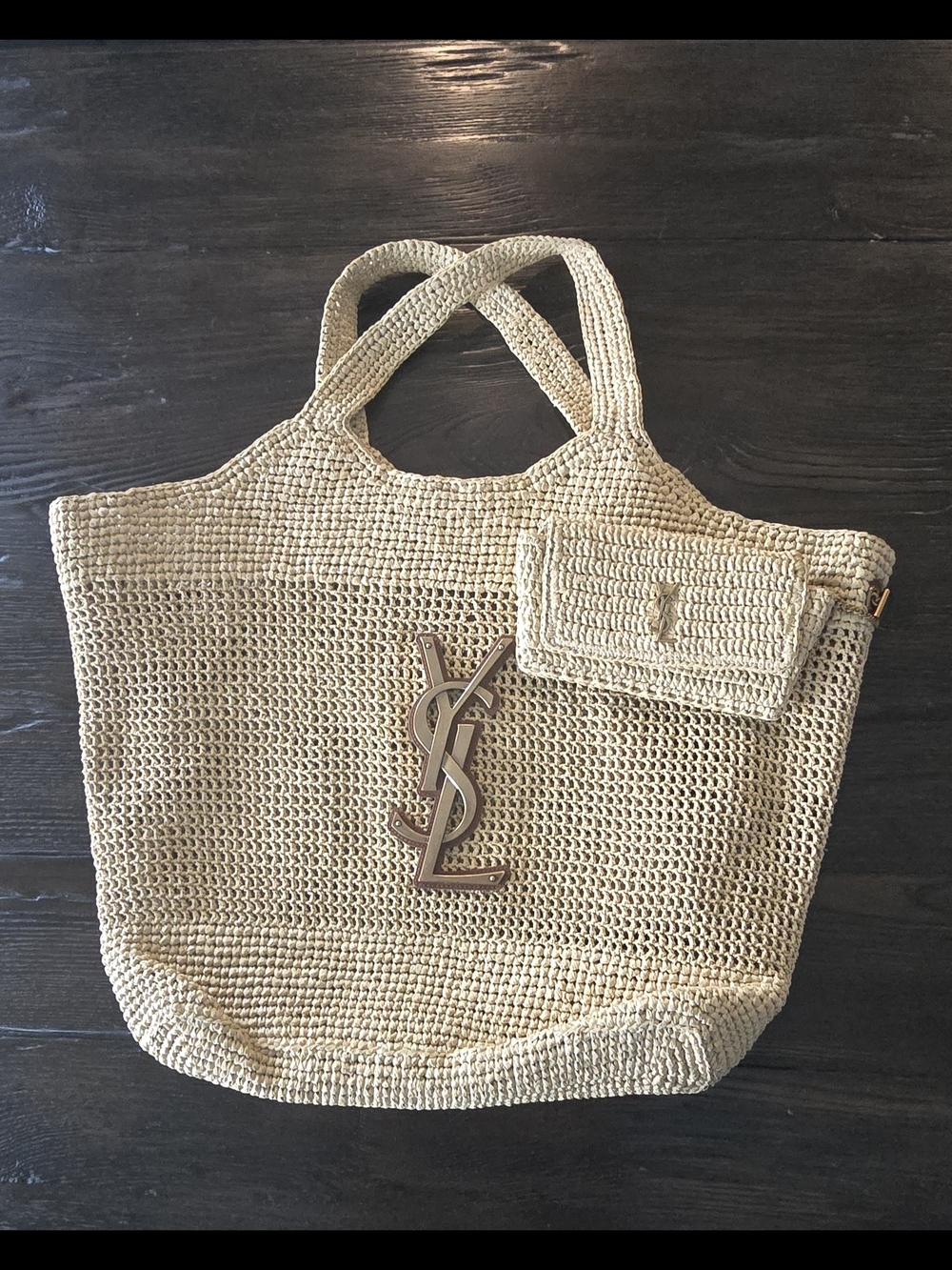 New Saint Laurent Beige Raffia Tote with Gold Logo AMAZING BAG! - Picture 4 of 15